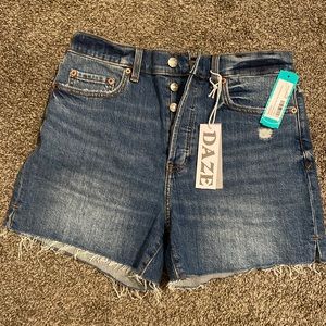 Brand new Daze high rise, denim shorts. Size 28